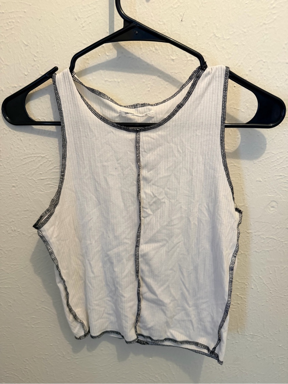 White Ribbed Tank Top with Contrast Stitching